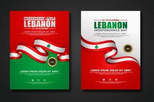 Set poster design Lebanon Independence day background template vector