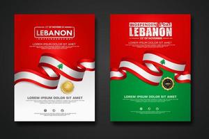 Set poster design Lebanon Independence day background template vector