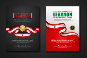 Set poster design Lebanon Independence day background template vector
