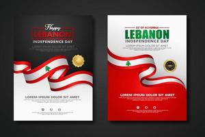 Set poster design Lebanon Independence day background template vector