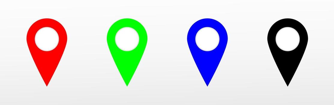 conjunto de iconos de ubicación con cuatro colores diferentes. ilustración vectorial puntero, pin, icono de navegación. vector