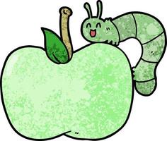 Retro grunge texture cartoon caterpillar on apple vector