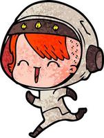 Retro grunge texture cartoon astronaut girl vector