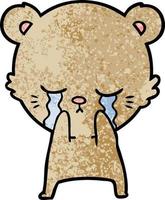 Retro grunge texture cartoon bear crying vector