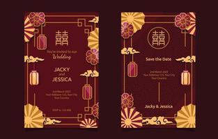 plantilla de diseño de tarjetas de invitación de boda china vector