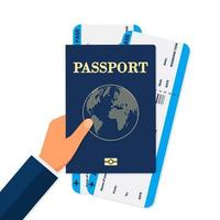 pasaporte vectorial con entradas. concepto de viaje aéreo. identificación de ciudadanía de diseño plano para viajero aislado. documento internacional azul - ilustración de pasaportes. eps 10 vector