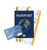 pasaporte vectorial con entradas. concepto de viaje aéreo. identificación de ciudadanía de diseño plano para viajero aislado. documento internacional azul - ilustración de pasaportes. vector