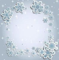 Christmas greeting card with type design and decorations on the snowy blue background. Vector illustration.