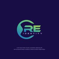 RE Initial letter circular line logo template vector with gradient color blend