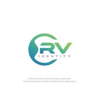RV Initial letter circular line logo template vector with gradient color blend