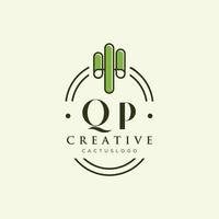 qp letra inicial vector de logotipo de cactus verde