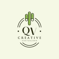 qv letra inicial vector de logotipo de cactus verde