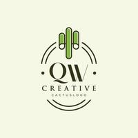 qw letra inicial vector de logotipo de cactus verde