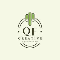 qf letra inicial vector de logotipo de cactus verde