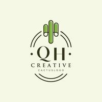 qh letra inicial vector de logotipo de cactus verde