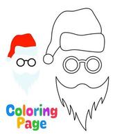 página para colorear con barba con gorro de navidad y gafas para niños vector