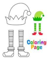 Coloring page with Elf hat and shoes for kids vector