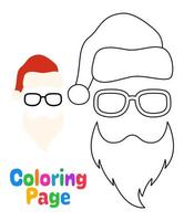 página para colorear con barba con gorro de navidad y gafas para niños vector