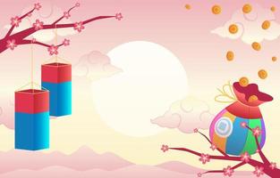 Seollal Festivity Background with Colorful Lucky Bag and Lantern vector