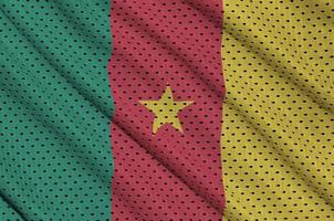 Cameroon flag printed on a polyester nylon sportswear mesh fabri photo