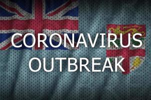 Fiji flag and Coronavirus outbreak inscription. Covid-19 or 2019-nCov virus photo