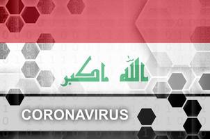 bandera de irak y composición abstracta digital futurista con inscripción de coronavirus. concepto de brote de covid-19 foto