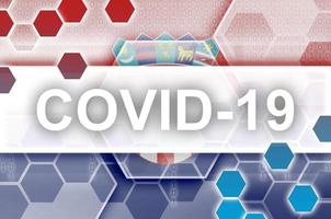 Croatia flag and futuristic digital abstract composition with Covid-19 inscription. Coronavirus outbreak concept photo