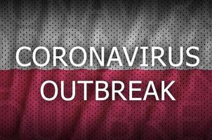 Poland flag and Coronavirus outbreak inscription. Covid-19 or 2019-nCov virus