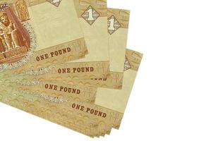 1 Egyptian pound bills lies in small bunch or pack isolated on white. Mockup with copy space. Business and currency exchange