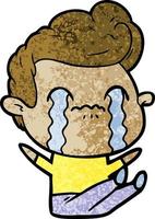 Retro grunge texture cartoon man crying vector