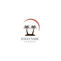 sunset logo template with 2 coconut tree vector icon illustration design