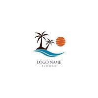 sunset logo template with 2 coconut tree vector icon illustration design