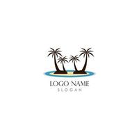 sunset logo template with 2 coconut tree vector icon illustration design