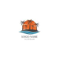 sunset logo template with 2 coconut tree vector icon illustration design
