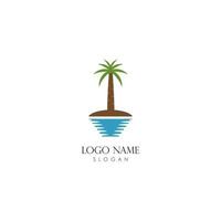 sunset logo template with 2 coconut tree vector icon illustration design