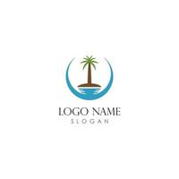 sunset logo template with 2 coconut tree vector icon illustration design