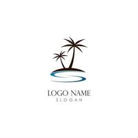 sunset logo template with 2 coconut tree vector icon illustration design