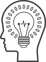 head and light bulb illustration in minimal style vector