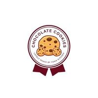 ilustración de icono de logotipo de galletas con chispas de chocolate en cinta de insignia de emblema de círculo vector