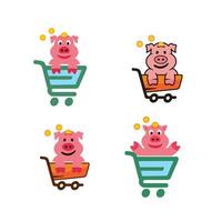 Pig on the Shopping Cart logo illustration design vector