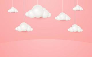 3d cartoon style hanging clouds on pastel pink background for product presentation mockup show vector