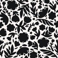 Seamless vector pattern of simplified flowers. Simple black and white illustration. For fabric, wrapping paper, bedding, wallpaper.