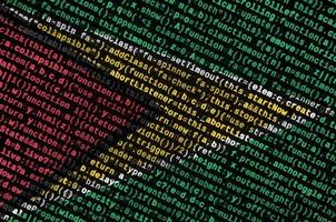 Guyana flag is depicted on the screen with the program code. The concept of modern technology and site development photo