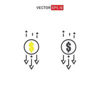 icono de menor costo en dólares. Símbolo de disminución de dinero en dólares con flecha que se extiende hacia abajo. icono de reducción de costos comerciales. ilustración vectorial vector