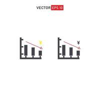 Graph down black linear and silhouette icons. Thin line sign of bankrupt. japan yen graph icon. Vector Icon shape. Graph Down simple symbol closeup