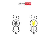 icono de menor costo de Japón. Símbolo de disminución de dinero en dólares con flecha que se extiende hacia abajo. icono de reducción de costos comerciales. ilustración vectorial vector