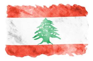 la bandera de líbano se representa en estilo acuarela líquida aislado sobre fondo blanco foto