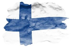 Finland flag is depicted in liquid watercolor style isolated on white background photo