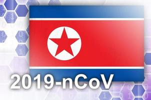 North Korea flag and futuristic digital abstract composition with 2019-nCoV inscription. Covid-19 outbreak concept photo