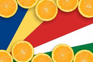 Seychelles flag in citrus fruit slices horizontal frame photo